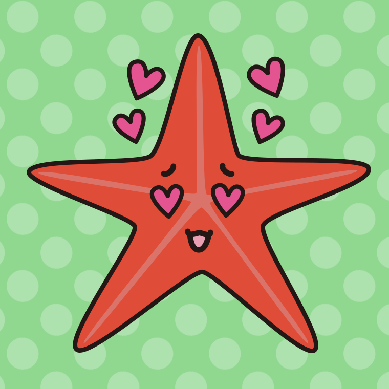 目がハートのヒトデちゃんのイラスト【色、背景あり】PNG