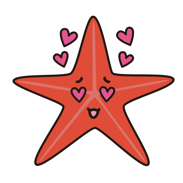 目がハートのヒトデちゃんのイラスト【色あり、背景なし】透過PNG