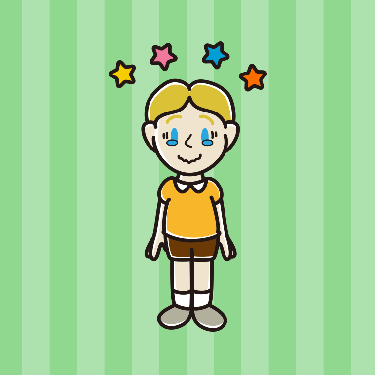 ジーンとする外国人の男の子のイラスト【色、背景あり】PNG