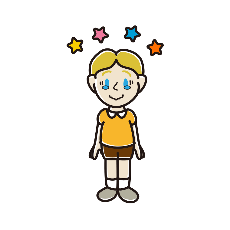 ジーンとする外国人の男の子のイラスト【色あり、背景なし】透過PNG