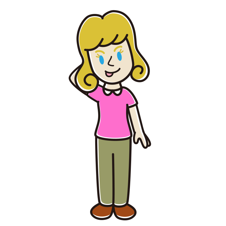 テヘヘな外国人女性のイラスト【色あり、背景なし】透過PNG