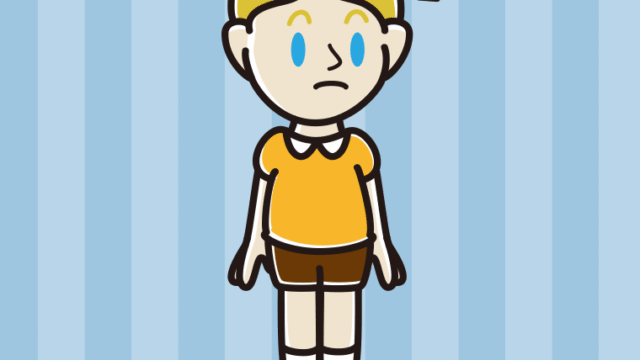 何かに気付く外国人の男の子のイラスト【色、背景あり】PNG