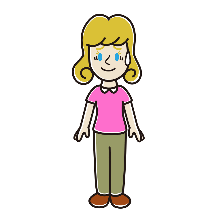 苦笑いする外国人女性のイラスト【色あり、背景なし】透過PNG