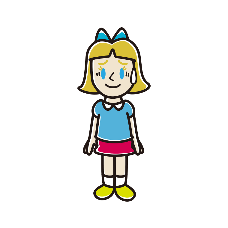 苦笑いする外国人の女の子のイラスト【色あり、背景なし】透過PNG