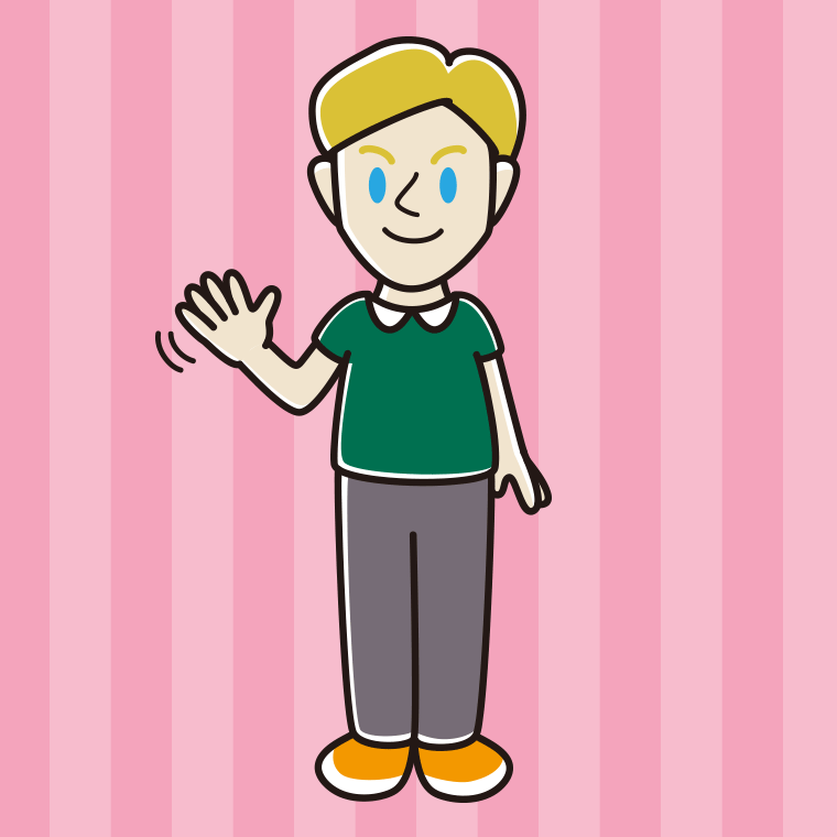 手を振る外国人男性のイラスト【色、背景あり】PNG