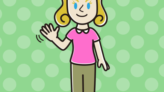 手を振る外国人女性のイラスト【色、背景あり】PNG