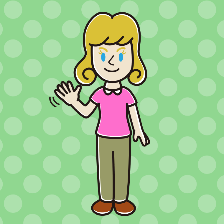 手を振る外国人女性のイラスト【色、背景あり】PNG