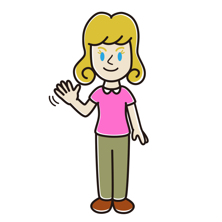 手を振る外国人女性のイラスト【色あり、背景なし】透過PNG
