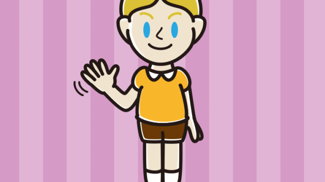 手を振る外国人の男の子のイラスト【色、背景あり】PNG