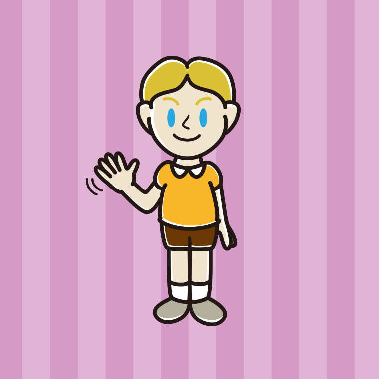 手を振る外国人の男の子のイラスト【色、背景あり】PNG