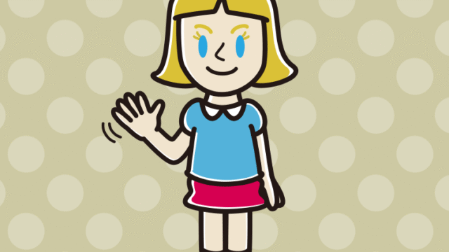 手を振る外国人の女の子のイラスト【色、背景あり】PNG