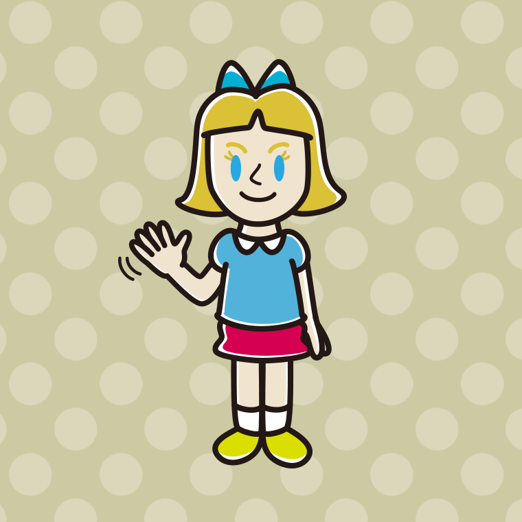 手を振る外国人の女の子のイラスト【色、背景あり】PNG