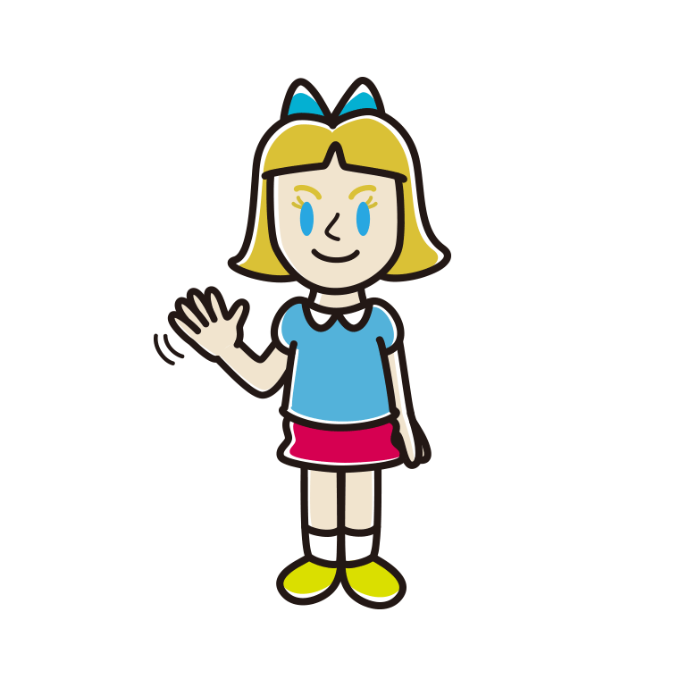 手を振る外国人の女の子のイラスト【色あり、背景なし】透過PNG
