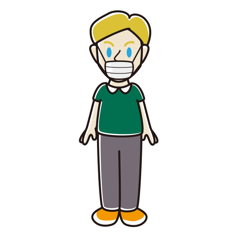 マスクをする外国人男性のイラスト【色あり、背景なし】透過PNG