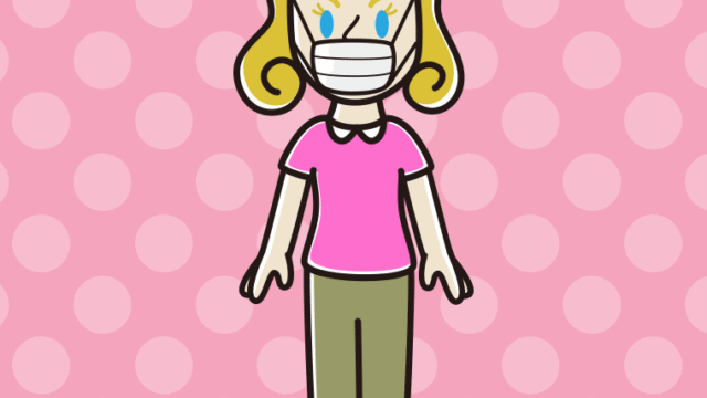 マスクをする外国人女性のイラスト【色、背景あり】PNG