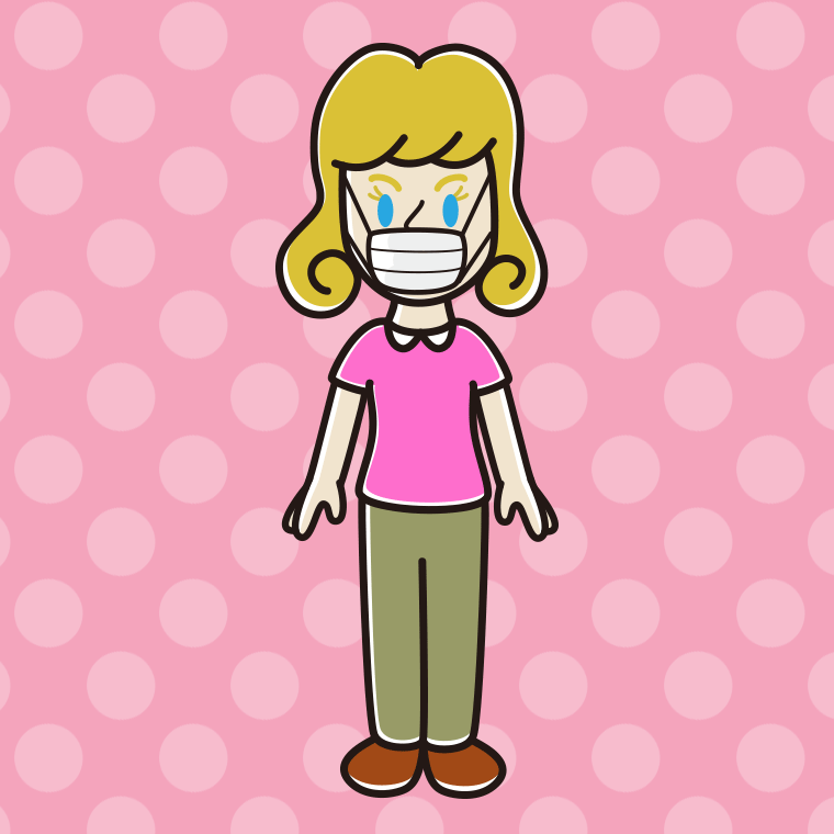 マスクをする外国人女性のイラスト【色、背景あり】PNG