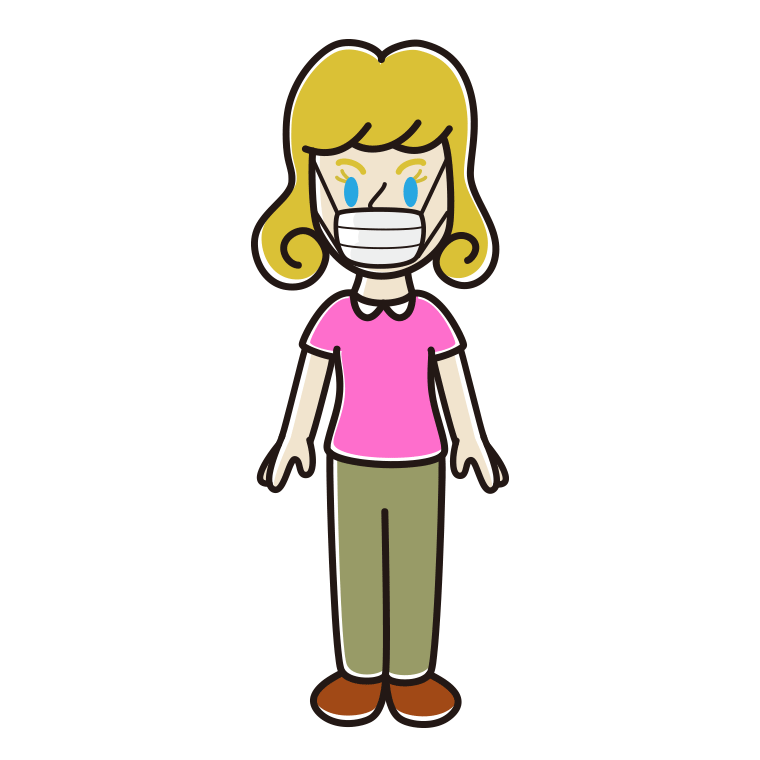 マスクをする外国人女性のイラスト【色あり、背景なし】透過PNG