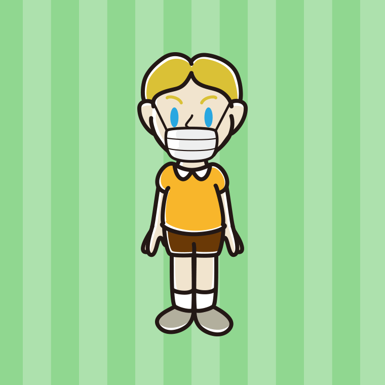 マスクをする外国人の男の子のイラスト【色、背景あり】PNG