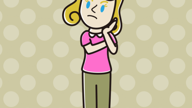 考える外国人女性のイラスト【色、背景あり】PNG