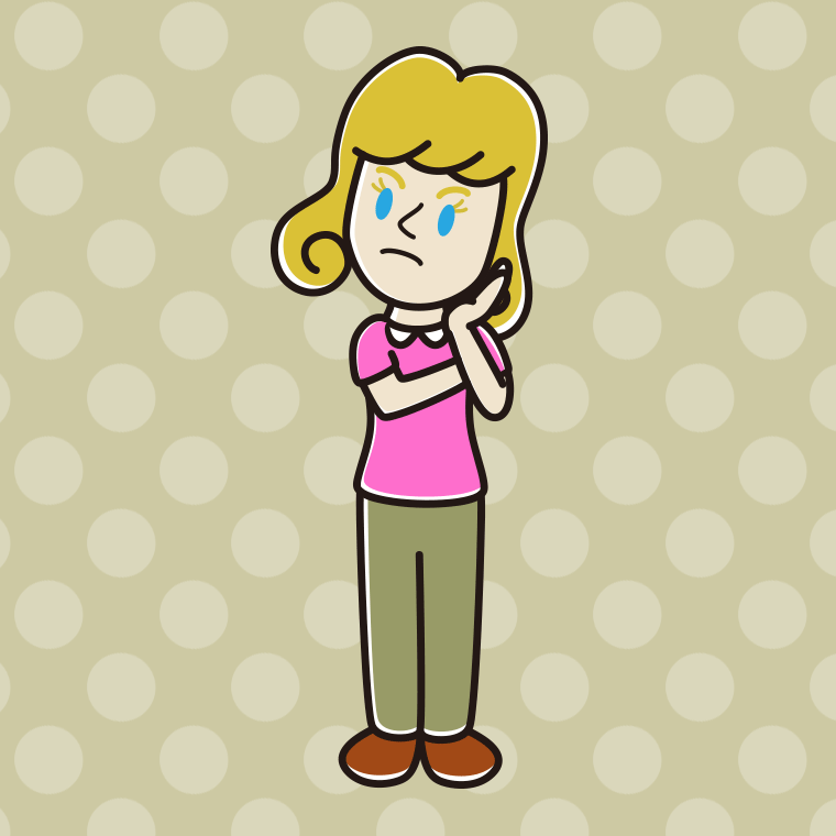 考える外国人女性のイラスト【色、背景あり】PNG