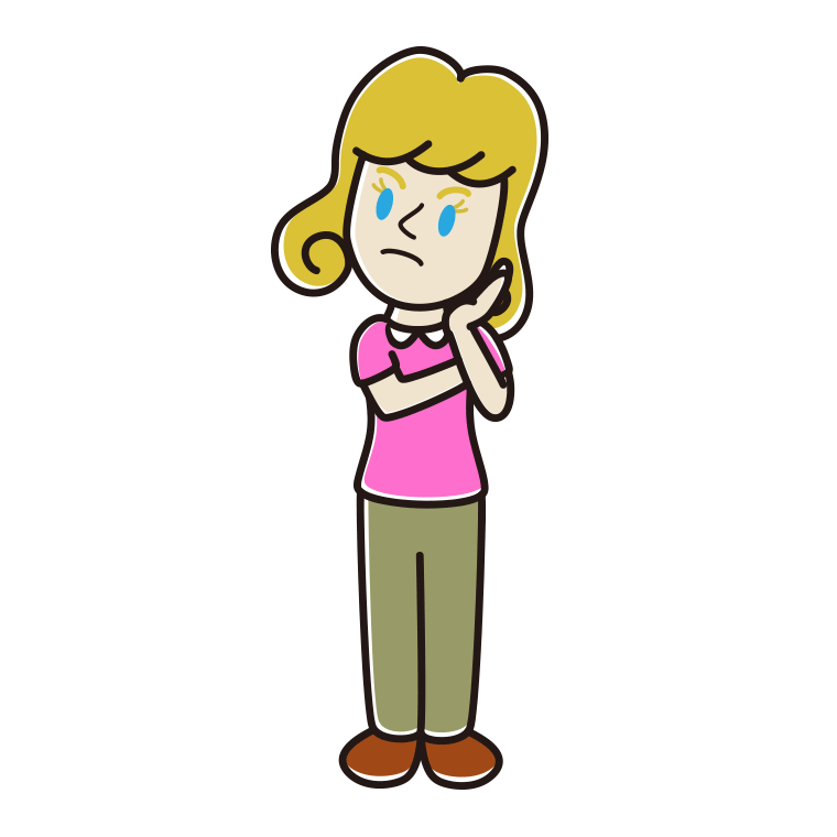 考える外国人女性のイラスト【色あり、背景なし】透過PNG