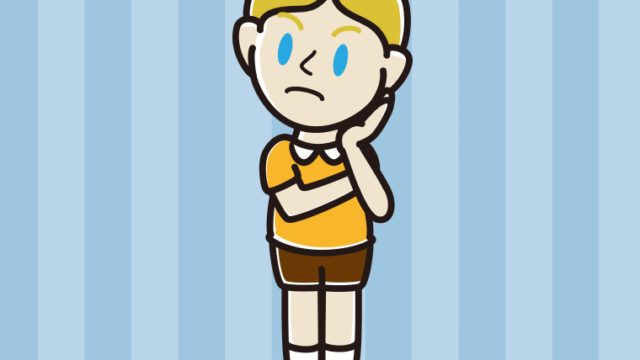 考える外国人の男の子のイラスト【色、背景あり】PNG