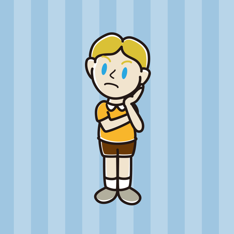 考える外国人の男の子のイラスト【色、背景あり】PNG