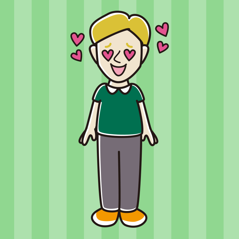 目がハートの外国人男性のイラスト【色、背景あり】PNG