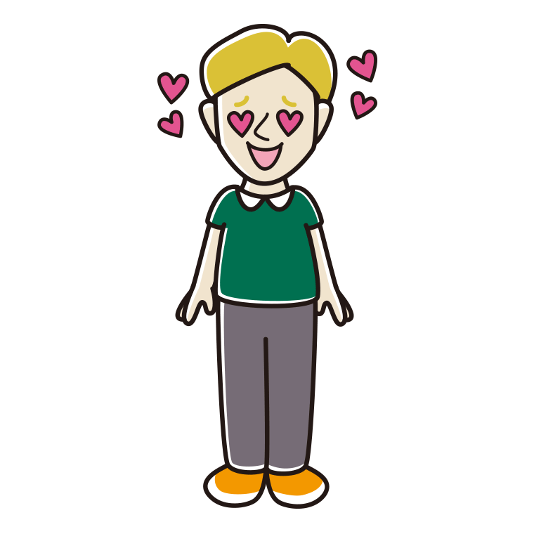 目がハートの外国人男性のイラスト【色あり、背景なし】透過PNG