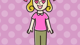 目がハートの外国人女性のイラスト【色、背景あり】PNG