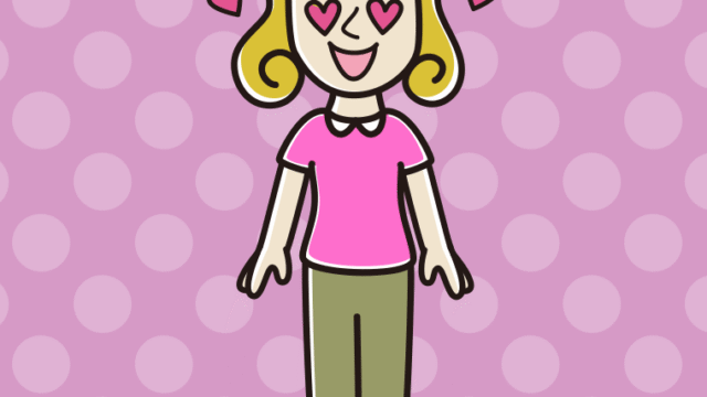 目がハートの外国人女性のイラスト【色、背景あり】PNG