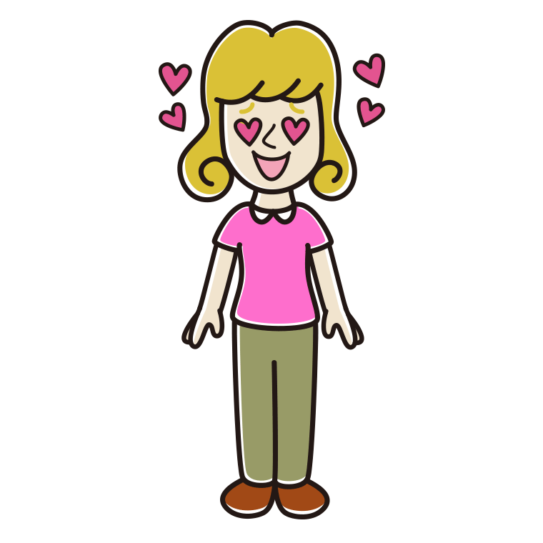 目がハートの外国人女性のイラスト【色あり、背景なし】透過PNG