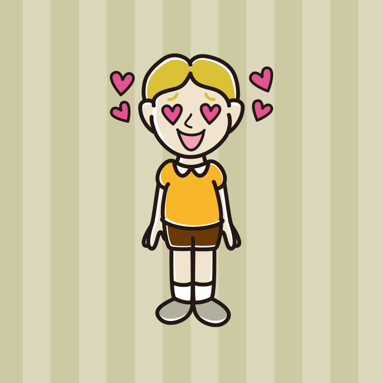 目がハートの外国人の男の子のイラスト【色、背景あり】PNG