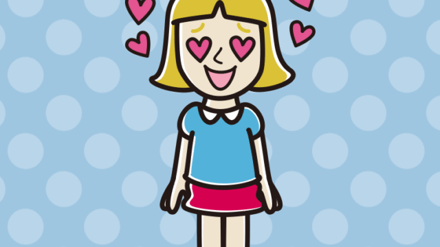 目がハートの外国人の女の子のイラスト【色、背景あり】PNG