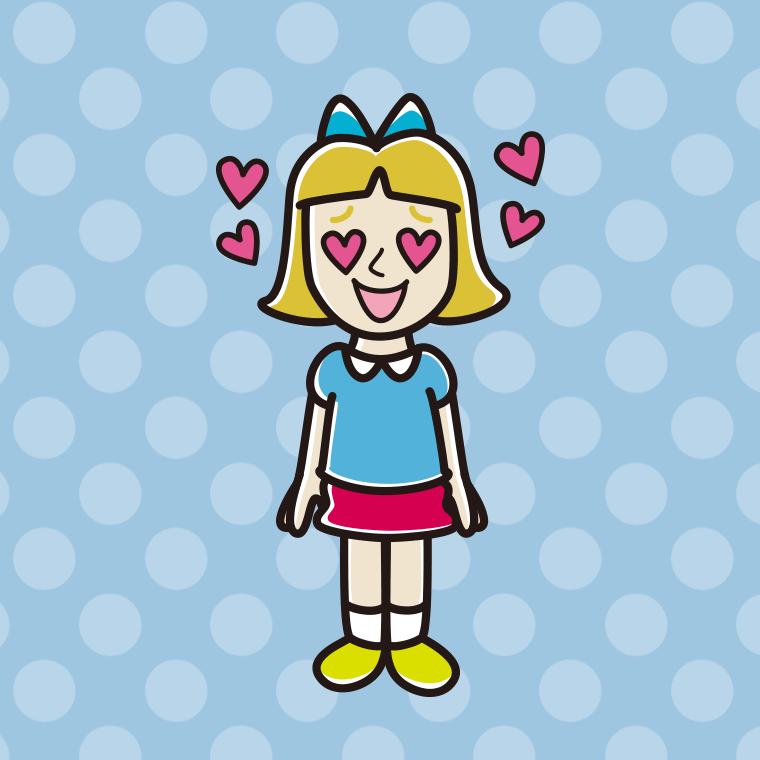 目がハートの外国人の女の子のイラスト【色、背景あり】PNG