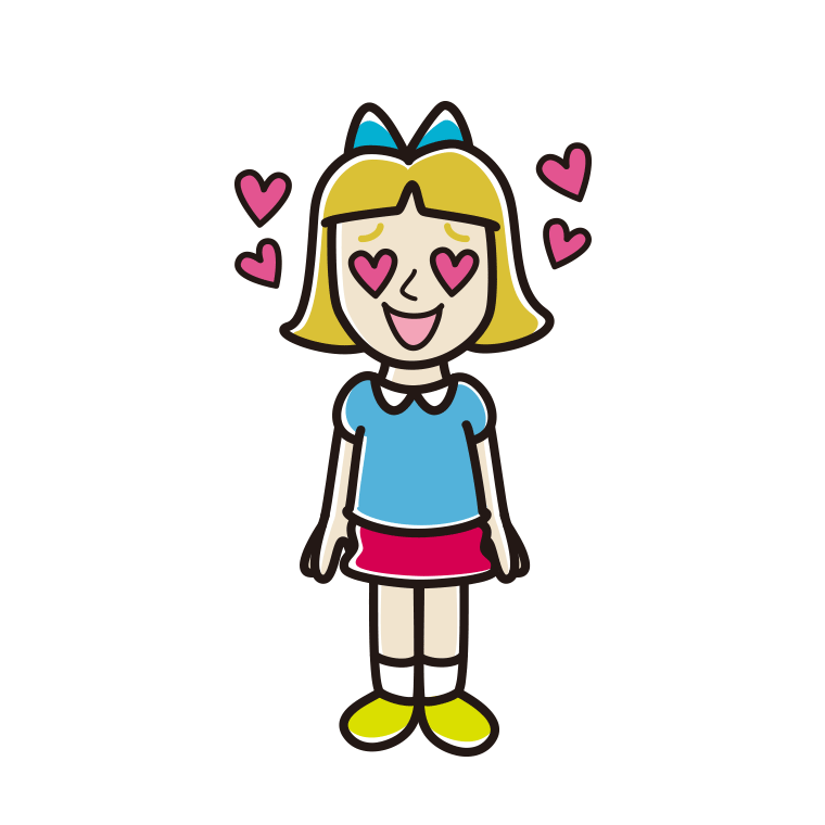 目がハートの外国人の女の子のイラスト【色あり、背景なし】透過PNG