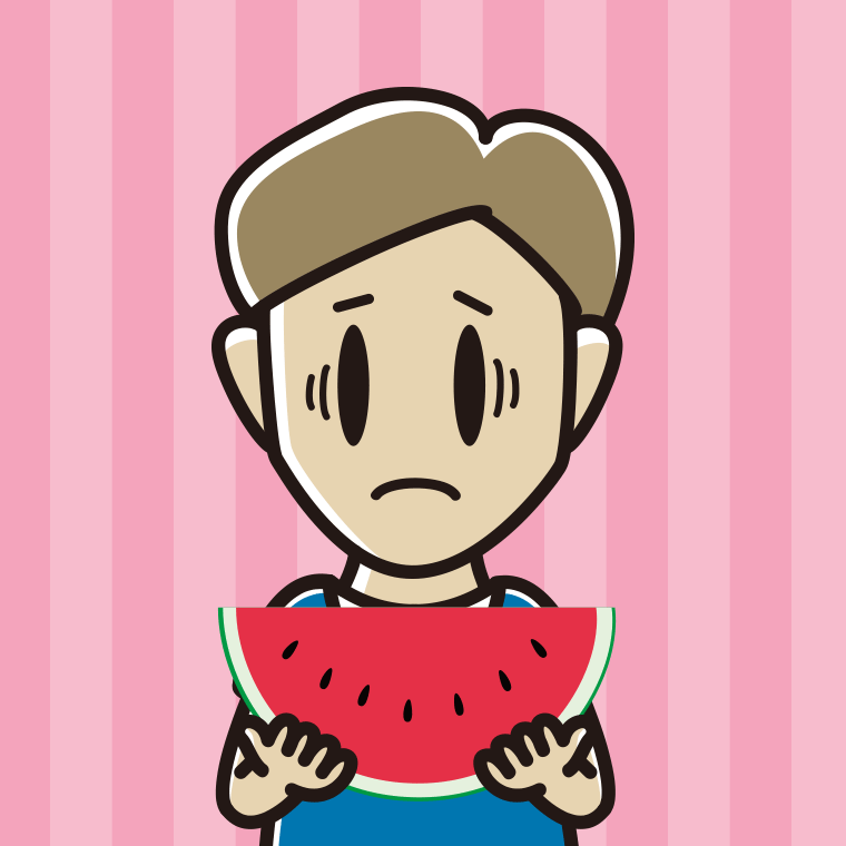 スイカで困る男性のイラスト【色、背景あり】PNG