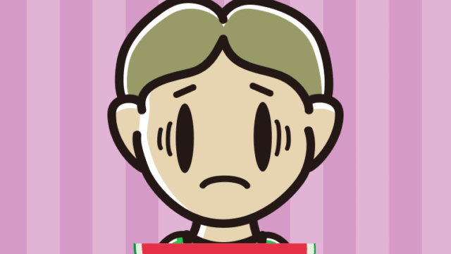 スイカで困る小学生男子のイラスト【色、背景あり】PNG