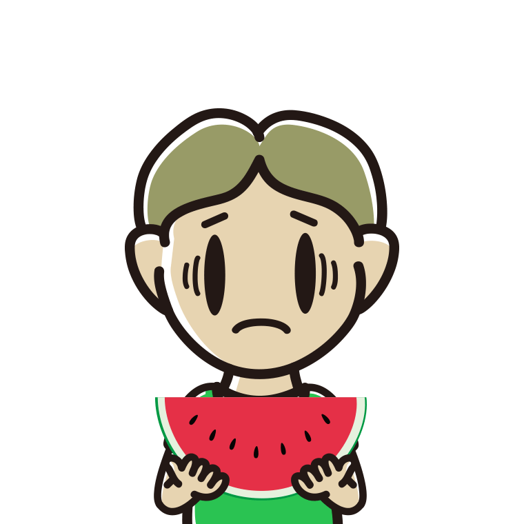 スイカで困る小学生男子のイラスト【色あり、背景なし】透過PNG