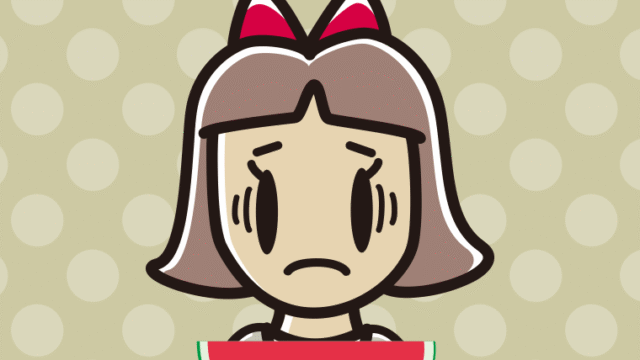 スイカで困る小学生女子のイラスト【色、背景あり】PNG