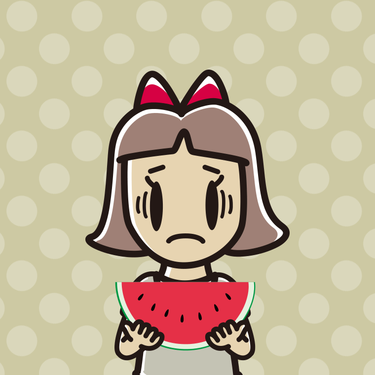 スイカで困る小学生女子のイラスト【色、背景あり】PNG