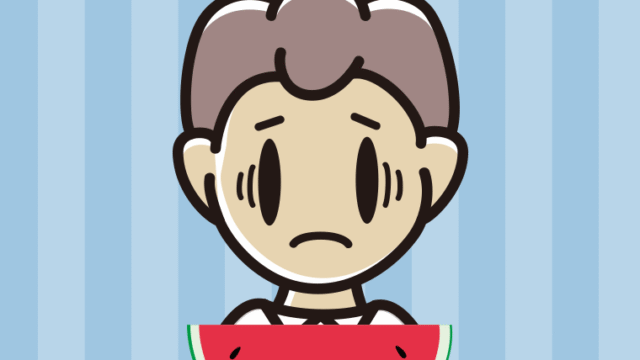 スイカで困る男子中学生のイラスト【色、背景あり】PNG