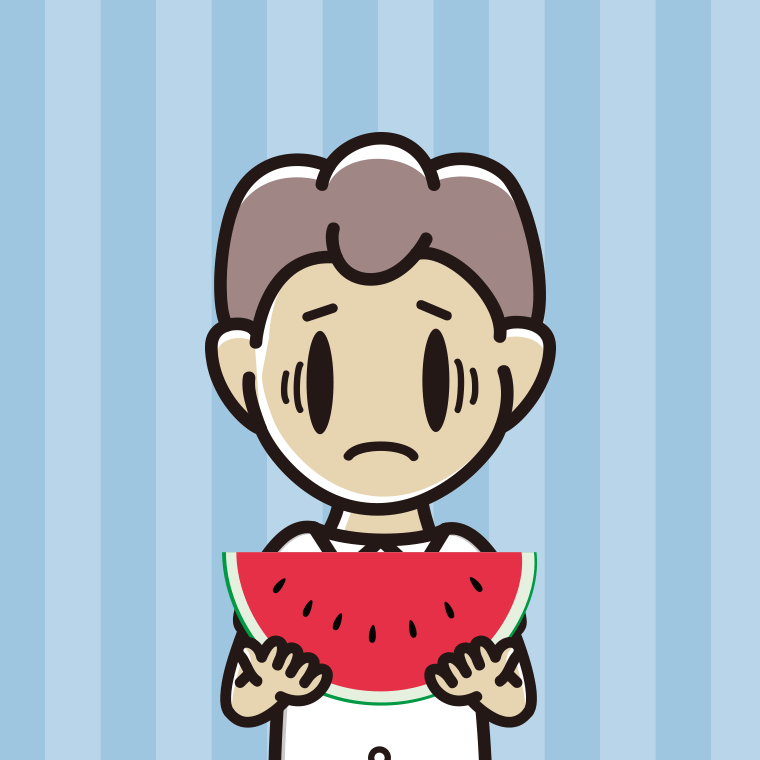 スイカで困る男子中学生のイラスト【色、背景あり】PNG