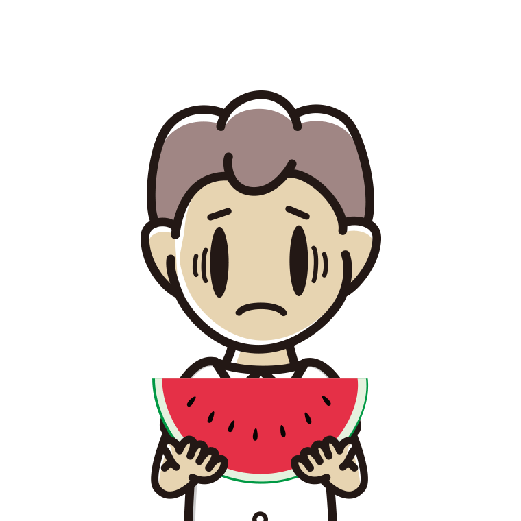 スイカで困る男子中学生のイラスト【色あり、背景なし】透過PNG