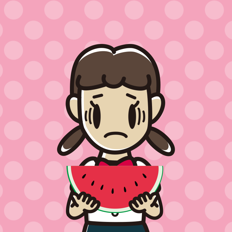 スイカで困る女子中学生のイラスト【色、背景あり】PNG