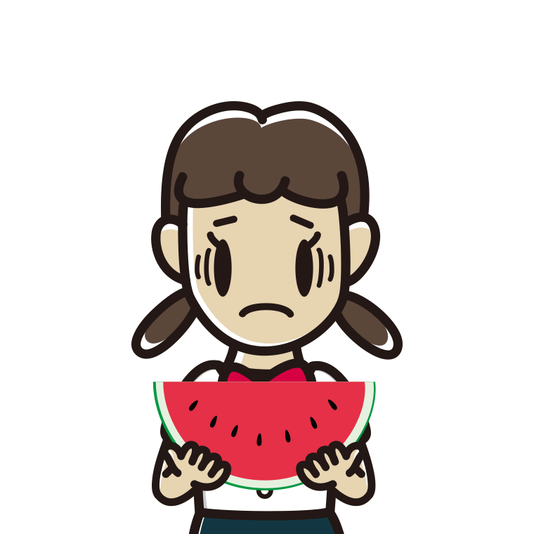 スイカで困る女子中学生のイラスト【色あり、背景なし】透過PNG
