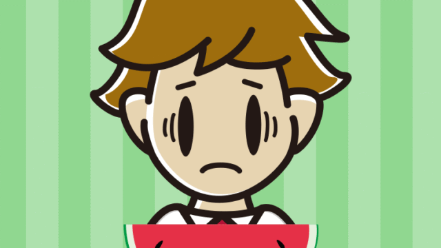 スイカで困る男子高校生のイラスト【色、背景あり】PNG