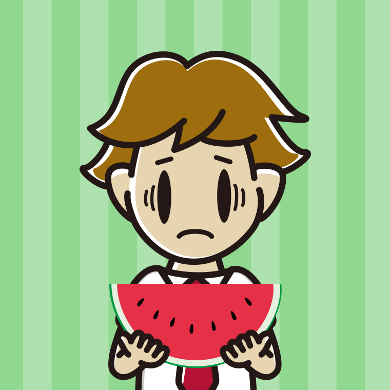 スイカで困る男子高校生のイラスト【色、背景あり】PNG