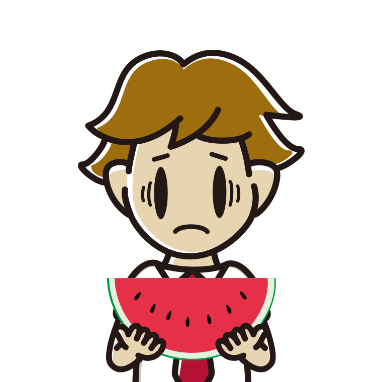 スイカで困る男子高校生のイラスト【色あり、背景なし】透過PNG