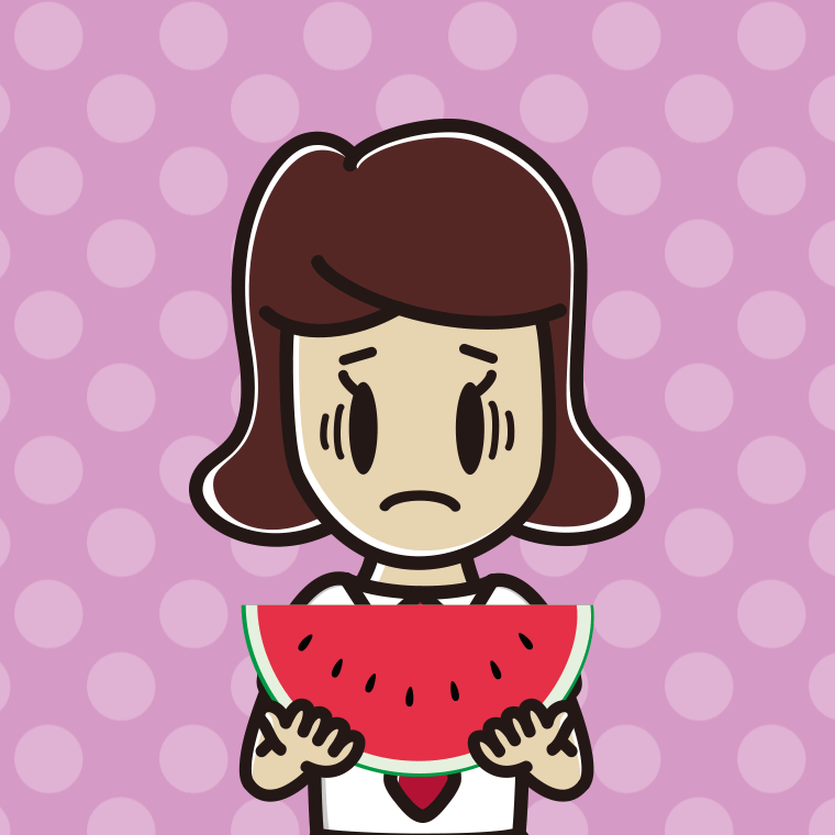 スイカで困る女子高校生のイラスト【色、背景あり】PNG